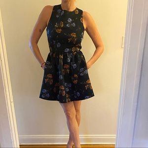 Navy Blue Floral Party Dress